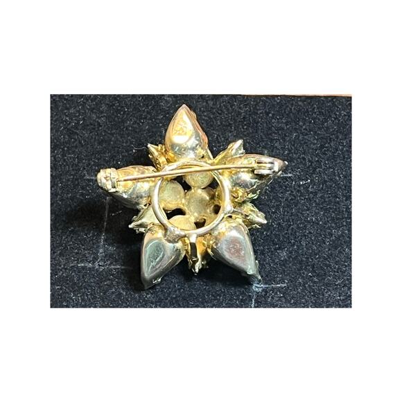 Vtg Starburst Rhinestone Brooch Amber Green Glass Stones, Mid Century Statement - Picture 4 of 5